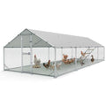 Large Metal Chicken Coop, Outdoor Chicken Run with Cover, 10 x 26 x 6.5 FT | Heavy-Duty Poultry Enclosure & Chicken Pen with Split Doors, Galvanized Steel Frame, Free Wire Mesh Fence and Roosting Ladder - size: 10' x 26'