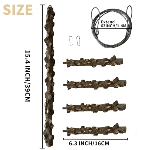 FlidRunest Bird Perch, Hanging Bird Tree Ceiling Perch Swing Toy, Natural Pepper Wood Bird Training Toy for Parrot Parakeet Cockatiel Conure Small-Medium Birds
