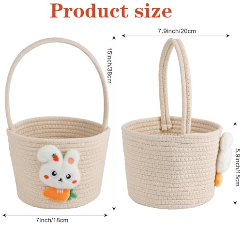 FOIMAS Easter Egg Basket,Easter Bunny Woven Basket for Boys Girls Easter Egg Hunts Game Party Gifts Home School Yard Garden White