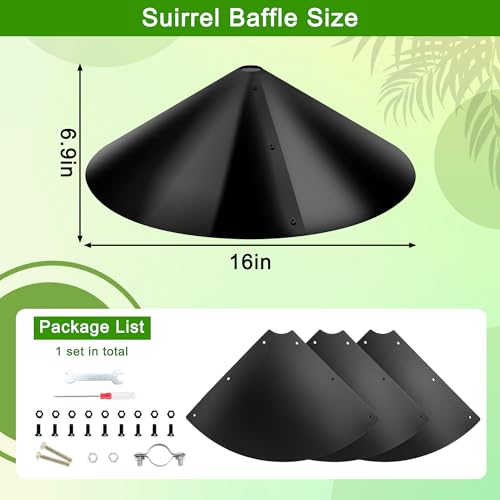 PP Squirrel Proof Baffle, Pole Mount Squirrel Guard Stopper for Outdoors Bird Feeder Pole - (Black, 16inch,1 Pack) - size: 16IN-1Set