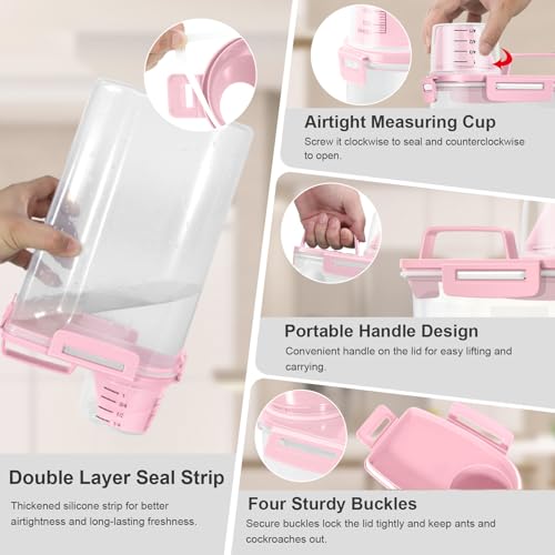 Dog Cat Food Storage Container with Cup (Pink, 2.5L (2 pack)) | Pet Food Pourable Container Airtight with Large Spout, BPA-Free Plastic Food Dispenser for Pet Food, Bird Seed, Rice, Flour - color: Pink, size: 2.5L (2 pack)