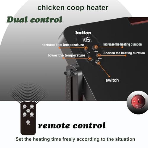Chicken coop Heater,with Adjustable Temperature Remote Control and Timer,Adjustable Height and Angle Chicken Heater,86-185 Control Temp+12 Hour Timer,Ideal for Chicken Coops Poultry Heating,16"x12" - color: Black