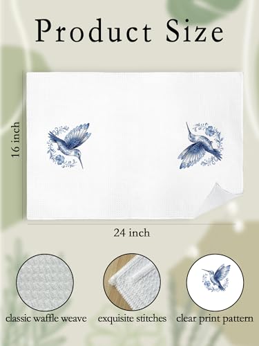 Blue and White Chinoiserie Floral Hummingbird Kitchen Towels Set of 2, Hummingbird Gifts for Women Hand Towels for Bathroom Kitchen, Spring Bird Decorative Dish Tea Towel Dishcloth661 - color: Hcolor012