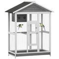 PawHut 64.5" Wooden Bird Cage Aviary, Flight Cage with 4 Perches, Nest and Slide-Out Tray for Indoor/Outdoor, Gray | 4 Perches, Nest, Slide-Out Tray