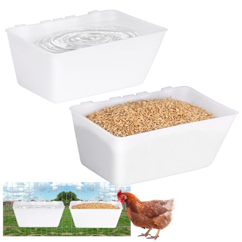 2 Pack Chicken Feeder Waterer 2.5 Quart Hanging Poultry Feeders Trough | Versatile Chicken Feeding Container with Hooks for Duck Goose Rabbit Duck Feeder Poultry and Livestock Water Trough（White） - color: White