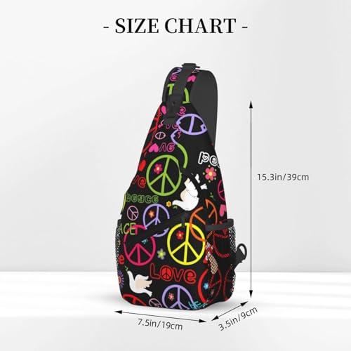 Abstract Hippie Peace Sign Flower 60s 70s Sling Backpack Crossbody Shoulder Bag Chest Bag Travel Chest Pack Casual Daypack For Women Men Hiking Sports Working - color: Black5