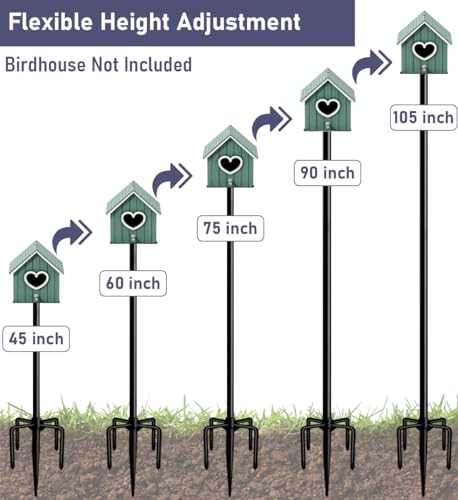 105 Inch Smart Bird Feeder Pole with 5-Prong Base, Adjustable Bird House Pole Mount Kit for Outdoors, Heavy Duty Bird Feeder Stand for Wild Birds Watching, Black - size: 105 INCH