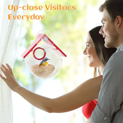 Hummingbird House, Acrylic Transparent Bird Houses Outside, Window Birdhouse for Viewing Inside with Strong Suction Cup, Great for Bluebird Finch Chickadee Nesting