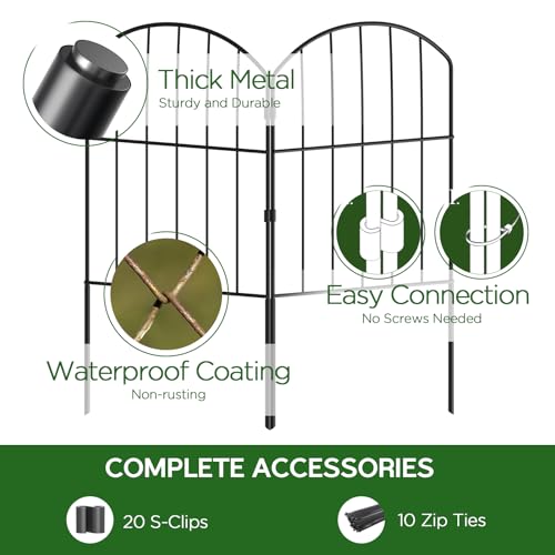 Goovilla Garden Fence, Total 10ft(L) x 24in(H), 10 Pcs, Rustproof Metal | Garden Fencing Animal Barrier, Fence Panels,Black No Dig Fence,Decorative Garden Fences and Borders for Dogs,Flower Bed,Patio - size: Arched