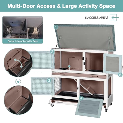 Suumerpety 36" 2-Story Wooden Rabbit Hutch with Chew-Proof Ramp, Double Leak-Proof Pull-Out Trays & 4 Lockable Wheels, Indoor Outdoor Bunny Cage for Rabbits & Guinea Pigs (Brown) - color: (Brown-AIR77)