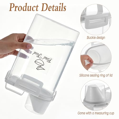 2 Pack Bird Seed Storage Container Airtight- 3 Qt/2.8L Portable Bird Seed Dispenser Pet Food Container with Measuring Cup for Birds Seeds Chicken Feed Pet Food Rice Grain Flour, BPA Free