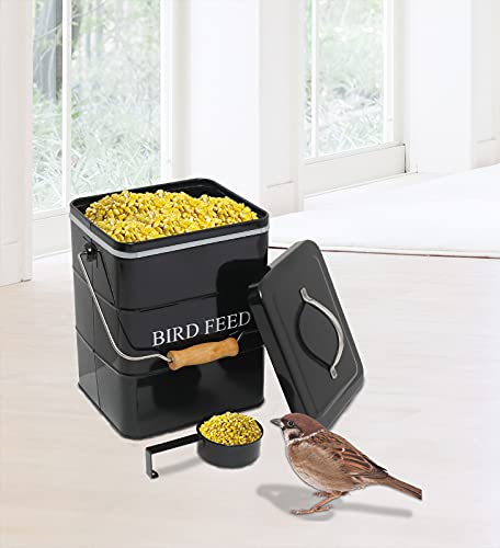 Morezi Bird seed and feed storage tin with lid Included - white-coated carbon steel - tight fitting lids - storage canister tins - Black - color: Black