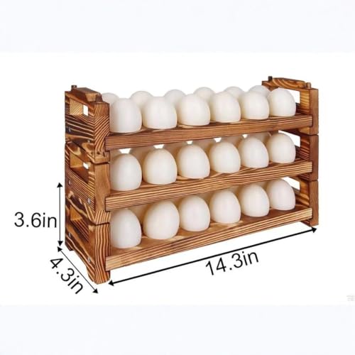 Wooden Egg Holder Countertop, 3 Layer Stackable Fresh Egg Display Storage Rack Organizer Stackable egg storage Easter Basket Farmhouse Egg Storage Basket with Handles Fits Duck Turkey Chicken Eggs
