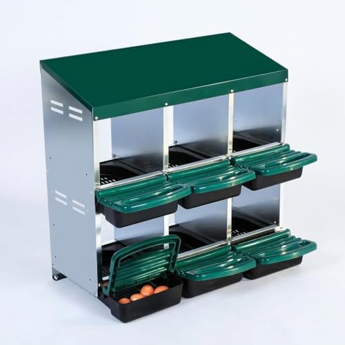 Chicken Nesting Boxes, Heavy-Duty 8-Compartment Metal Chicken Nesting Box – Removable Tray, Ventilation Holes, Easy Egg Collection, Rustproof Galvanized Steel - Green - 6 - Slot - color: Green, size: 6 - Slot