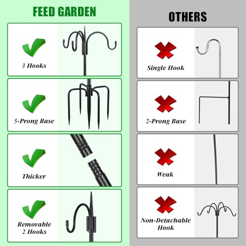 Heavy Duty Shepherds Hook 92" Triple Hooks - Metal 5-Prong Base, Adjustable (44/60/76/92") - 15lb Capacity Bird Feeder Pole for Hanging Plants, Solar Lanterns, Wind Chimes, 1 Pack - color: 1-Pack, size: 92" Triple Hooks