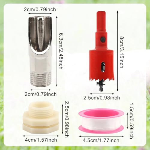 3 PCS Pig Nipple Waterer for Barrel Kit Automatic Waterer System, Stainless Steel Pig Drinker Feeder with Water Tank Connector Kit, Fitting for Piglets Goat(Silver)