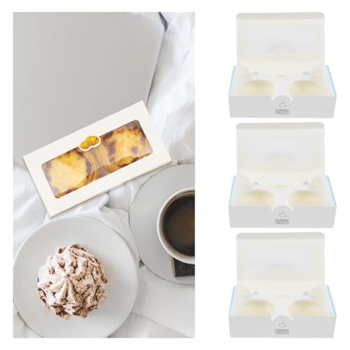 BESTOYARD Egg Tart Boxes with Window 25 pcs Bakery Box Dessert Containers with Shockproof Inserts Food Grade Paper Muffin Carriers for Mini Tarts 6.29 X 3.14 X 1.77 in