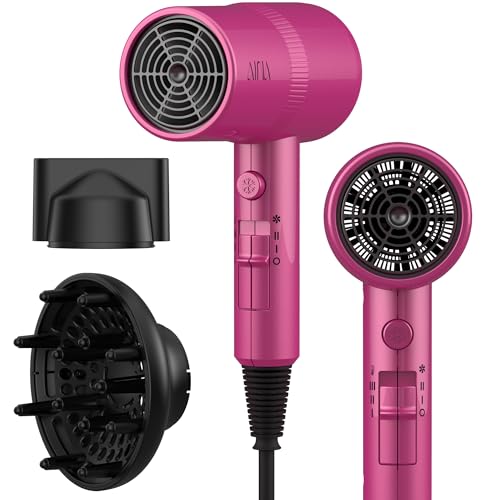 AINA Diffuser Hair Dryer Full-Featured Blow Dryer 110V/1600W(Neon Pink) | 3 Heat/2 Speed;Cold shut button;Lightweight;Compact Size;High Temp;Low Airflow;Same Results;Less Expense - color: Neon Pink, size: 3 Piece