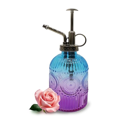 Glass Plant Mister Spray Bottle, 350ML Vintage Plant Spritzer with Top Pump Watering Can for Indoor Outdoor House Plants,Flowers (Blue Purple) - color: Blue Purple