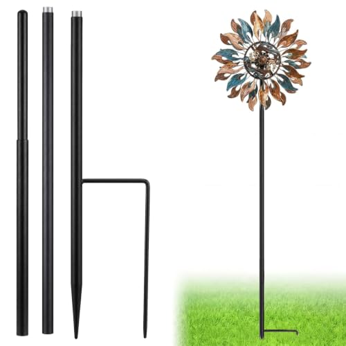 Matte Black 72" h Replacement Pole for Large Wind Spinner, Windmill Replacement Parts, Three-Part Composition, 22mm Thicker Tube, Easy Assembly for Large Metal Wind Spinner (2 Prongs Base) - color: Matte Black, style: 2 Prongs Base