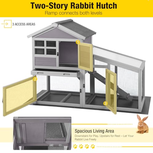 Aivituvin Rabbit Hutch Outdoor with Wire Mesh Bunny Cage Indoor with Ramp Chicken Coop Removable Bottom Wire Mesh Rabbit Cage with UV Panel 53.4" L x 23.6" W x 38.1" H Grey - color: Grey, size: 53.4"L x 23.6"W x 38.1"H
