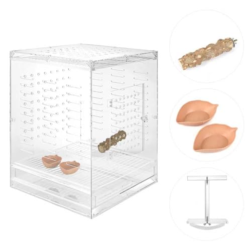 Clear Acrylic Bird Cage for Small Birds, Transparent Display Habitat for Canary, Parakeet - Easy to Clean & Assemble (14x15x20in) - size: 14"L x 15"W x 20"H