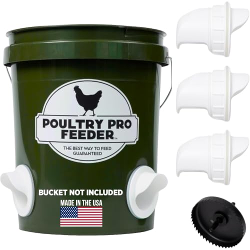 Poultry Pro DIY Chicken Feeder Kit, Weatherproof, 3 Ports & Hole Saw | As Seen on Shark Tank, Gravity Fed Chicken Feeder, for Buckets, Barrels, Bins & Troughs, Poultry Feed (Bucket Not Included) - style: Original Feeder 3 Pack