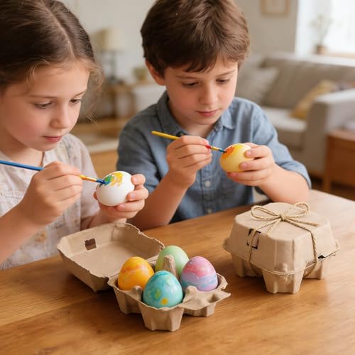 20 Pack Half Dozen Egg Cartons with Jute Twine，Cheap Bulk Empty Natural Pulp Eashter Eggs Storage Case，4 Count Square Eggs Cardboard Tray Holder for Family Farm Market Farm Storing