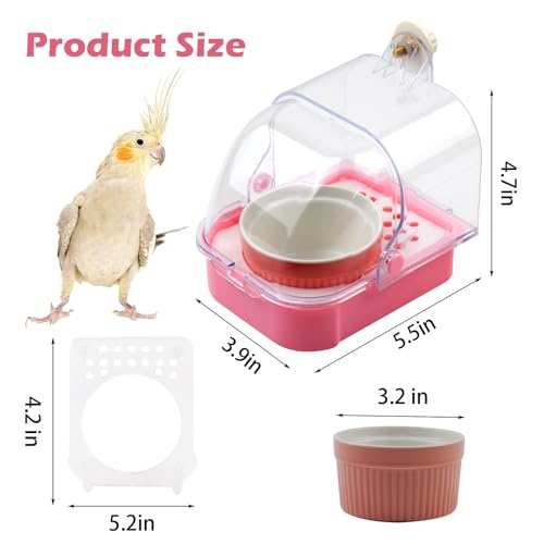 No Mess Parakeet Feeder, 2 in 1 Pull Out External Parrot Feeder with Bottom Drawer Hanging Shower Box for Birds Budgies Parakeet Small Parrot Cockatiels(Pink) - color: 【Pink】