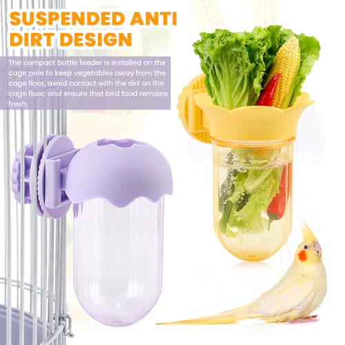 2Pcs Bird Cage Feeder for Vegetables - Parrot Veggie Holder with Water-Storage Design to Keep Greens Fresh, No Mess Hanging Millet Feeder for Parakeet & Quick Clean Clip