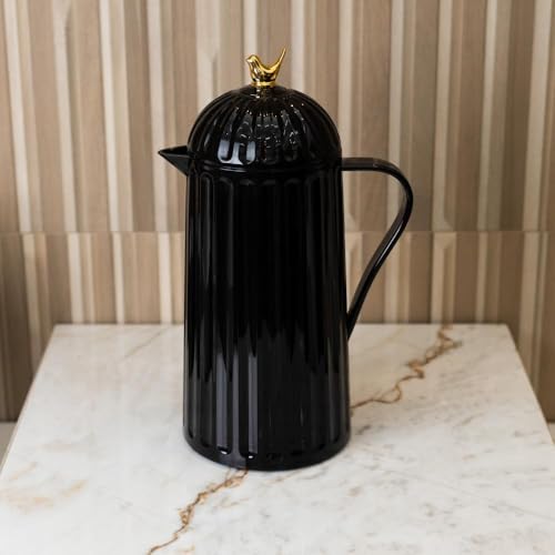 WOLFF - Bird Thermal Coffee Carafe - Hot or Cold Drinks, Plastic Exterior and Glass Insulation Lining Flask Coffee Dispenser, Thermal Bottle for Beverages, Tea and Water Pitcher- Black, 34floz/1L - color: Black