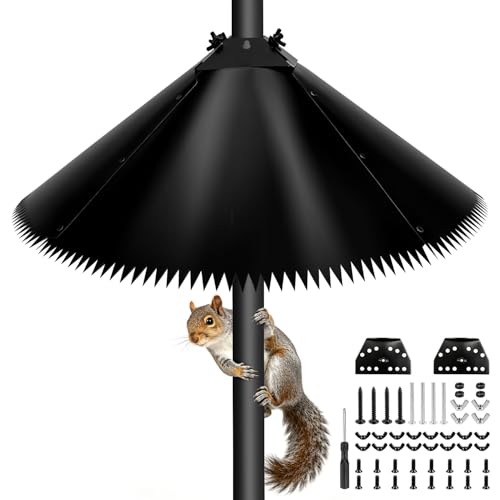 Metal Squirrel Baffle for Bird Feeder Pole – Heavy Duty Adjustable Squirrel Guard with Spikes, Fits 4x4 Post & Shepherd’s Hook, Outdoor Raccoon & Squirrel Deterrent for Tree Trunk (19 Inch)