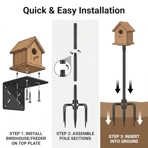 Bird Feeder Pole, Heavy Duty Metal Stand, 5-Prong Base for Extra Stability, Adjustable Height, Rustproof Outdoor Garden Pole, Tool-Free Assembly, 95 Inch - size: 95 INCH