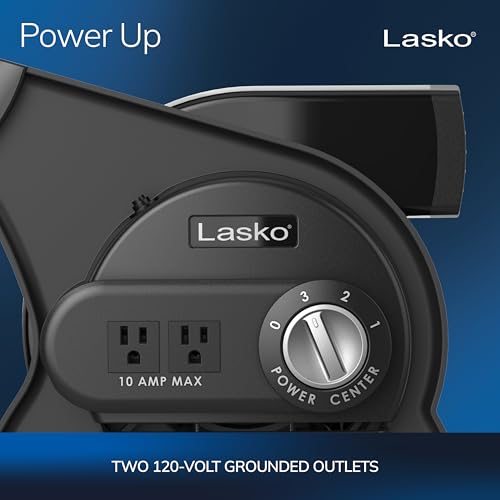 Lasko Pivoting High Velocity Portable Utility Fan - 12" - U12104 - Black | Adjustable Air Mover Blower Fan for Bedroom, Office Desk, Garage, and Home, With 2 Outlets 120V, 3 Speeds