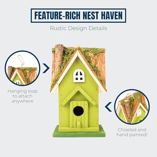 MEKKAPRO Bird House for Outside - Decorative Hanging Birdhouses for Outdoors, Birdhouse with Easy Clean Out Door, Hand-Painted Birdhouses for Chickadees, Wrens, Nuthatches, and Titmice