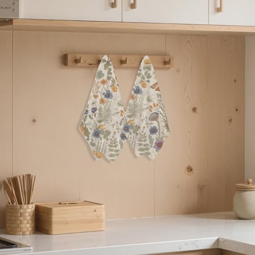 2 Pcs Vintage Flower Kitchen Towels Decorative Hand Towels | Waffle Soft Tea Towel for Home, Bathroom, Absorbent Microfiber Dish Cloth, Housewarming Gifts for Women, Mom - color: Multi 1218