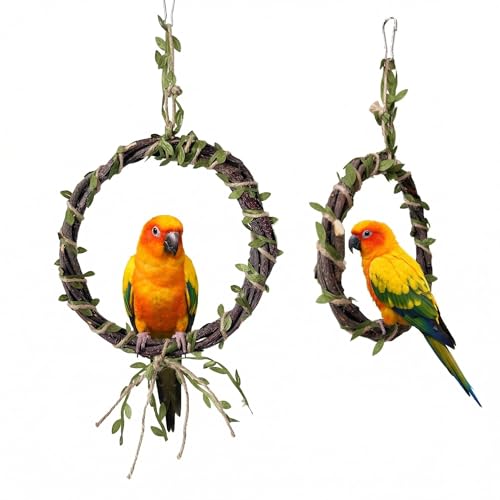2-Pack Bird Woven Vine Swing Toys, Parrot Standing Climbing Perch,Bird Cage Toys for Budgerigar, Parakeet, Conure, Cockatiel, Mynah, Love Birds, Finches and Other Small to Medium Birds - size: Small