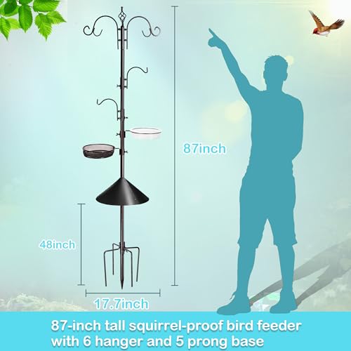YINGYM 87 Inch Bird Feeding Station Kit with Squirrel Baffle for Outside | Premium Bird Feeder Hanging Kit with Metal Suet, Bird Bath, Baffle Guard for Patio, Lawn and Garden Use - size: 87 Inches with Squirrel Baffle