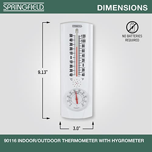 Springfield Vertical Thermometer and Hygrometer, Wireless Indoor Outdoor Thermometer, Humidity Meter for Patio, Garden, or Nursery area, 9.125-Inch, White - size: 1 Count (Pack of 1)