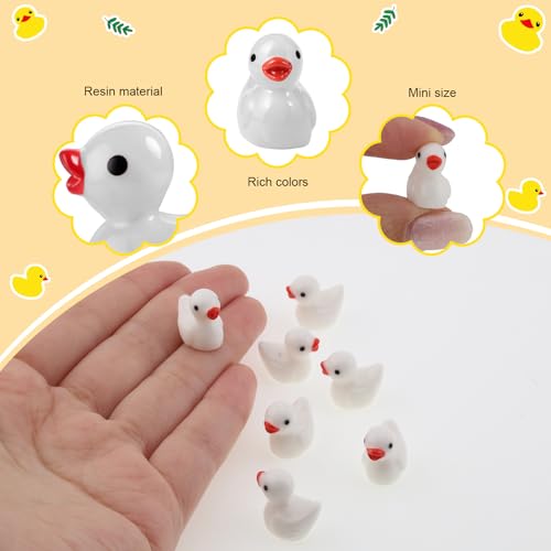 100 Pcs Mini Resin Ducks Tiny Ducks Miniature Duckies Bulk Figures for Garden Micro Landscape Home Prank Game Micro Landscape Aquarium Dollhouse Ornament DIY Handmade School (White) - color: White