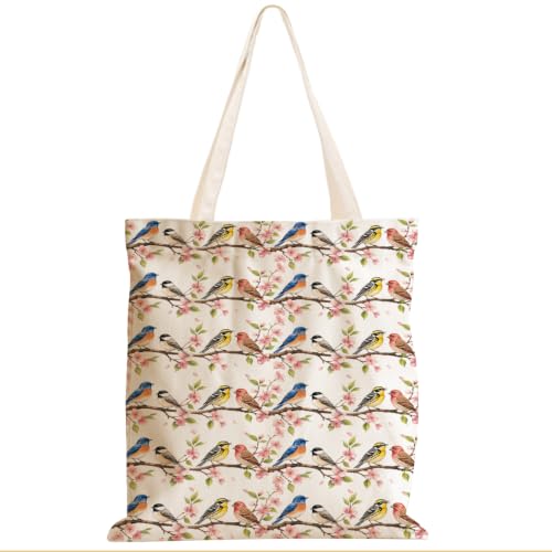 Cartoon Canvas Tote Bag, Gifts for Women Men Birthday Christmas Reusable Tote Shoulder Bag for Grocery Shopping 01 - color: Bird 641