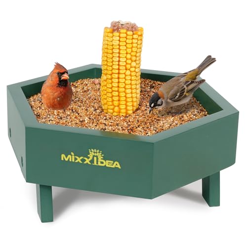 Ground Bird Feeder for Outdoors, Wooden Mesh Seed Tray for Bird Feeders, Great Attracting Garden Yard Decoration for Wild Birds Squirrels Chicken Dove, Green - color: Green