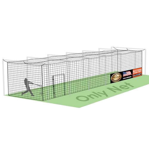 ORIENGEAR Baseball Batting Cage Nets, ONLY NET, 70'L/55'L/35'L/20'L Baseball and Softball Cage Netting, 1.88" #45 Mesh, Professional Fully Enclosed PE Hitting Cage Net with Door, Without Poles - size: 12*12*70