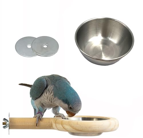 7.87Inch Natural Wooden Hangable Parrot Toy with 8Pcs Pine Cones and 8.46 Inch Wood Treat Holder with Stainless Steel Bowl for Cockatiel Budgie Small Birds