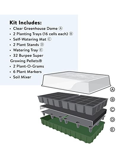 Burpee XL Self-Watering Growing System Indoor Seed Starting 10" W x 20" L x 5" H, 1 Kit (32 Cells) - color: 32 XL Cell Self Watering Kit