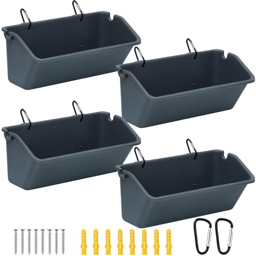 4 Pack Chicken Feeder,5 Quart Hanging Goat Waterer,Dark Gray | Two Mounting Options, Metal Clips and Screws,Solid base without holes,Livestock Feed Buckets for Sheep Duck Coop, Farm, Geese - color: Dark Gray