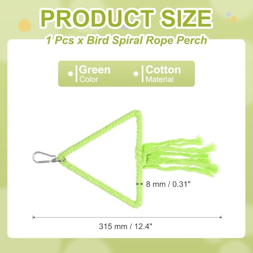 Bird Rope Perch Swing, Rope Triangular Lifting Ring Perch Standing Pole Accessory Climbing Swing Paw Grinding 12 Inch, (Green) Intended for Parrot/Parakeet/Budgies/Cockatiels - color: Green