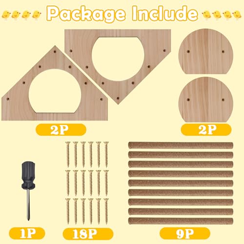2P Wood Chick Perch Stand, Chick Roosting Bar for Brooder with Rope | Update Rope Pole, 100% Natural Material, 9 Roosting Bars, With Holes, Easy to Install, For Professional Farms, Coops & Home
