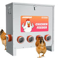 10 Port Automatic Chicken Feeder, No Waste Poultry Feeder with Lid | 85 LBS Large Gravity, Weatherproof Lid, Locking Latch, Convenient Handle, Heavy Duty Automatic Metal Chicken Feeder - size: 10 Ports (85-120 LBS)