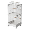 40 Inch Medium Small Bird Double Cage for Parrot Lovebirds Finches Canaries Parakeets Cockatiels Budgie Parrotlet Conures, w/Detachable Standing Perches, Snow White